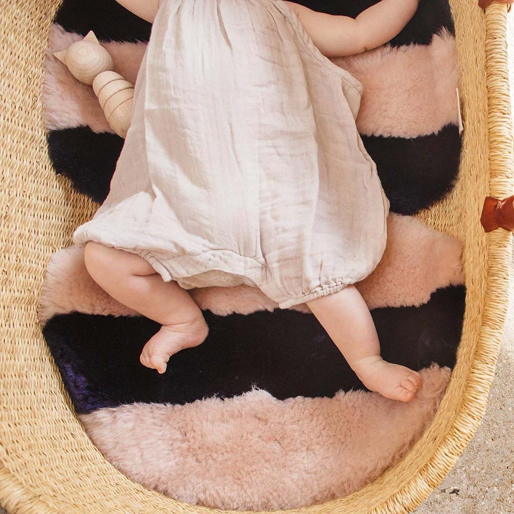 BINIBAMBA Merino Sheepskin Snuggler - Blue Rose Stripe-Seat Liners- | Natural Baby Shower
