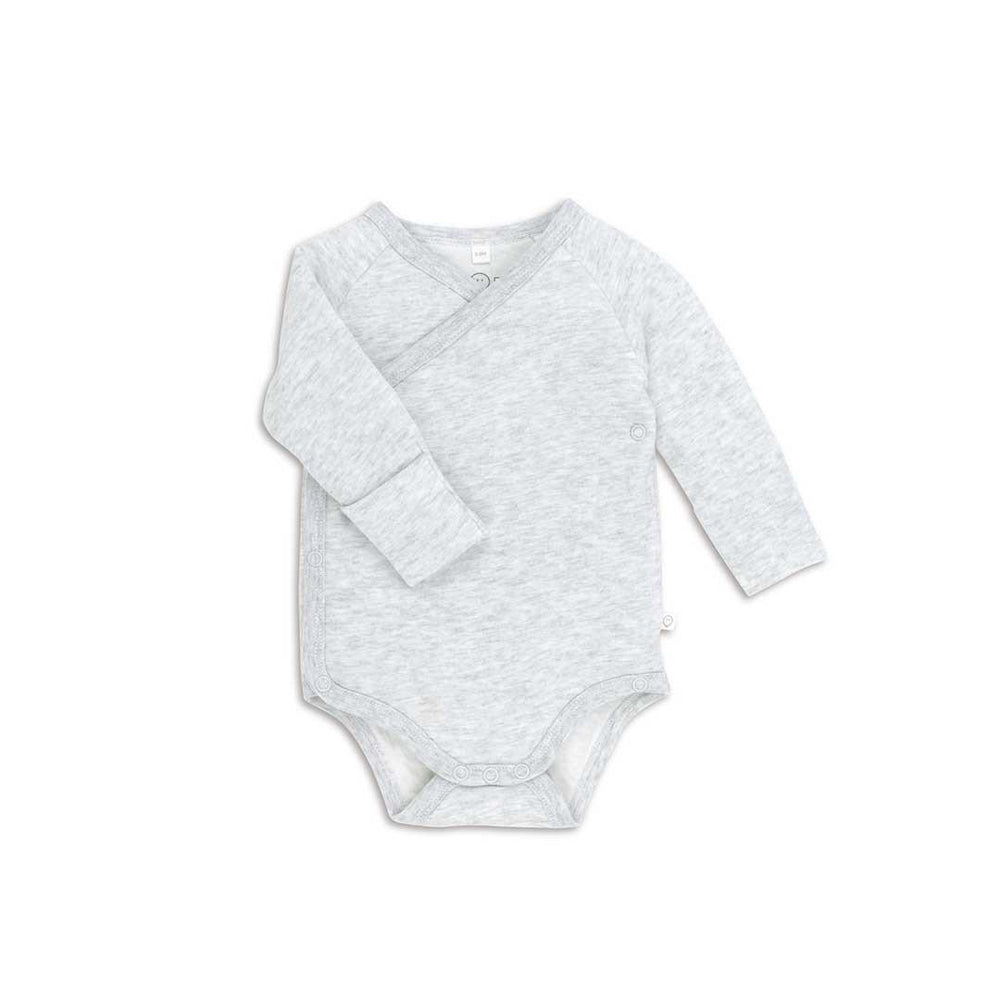 MORI Long Sleeve Kimono Bodysuit - Grey-Bodysuits-NB-Grey | Natural Baby Shower