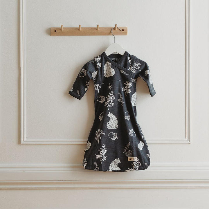 Merino Kids Cocooi Gown - Bear Print - Dark Slate-Sleep Gowns-Dark Slate-NB | Natural Baby Shower
