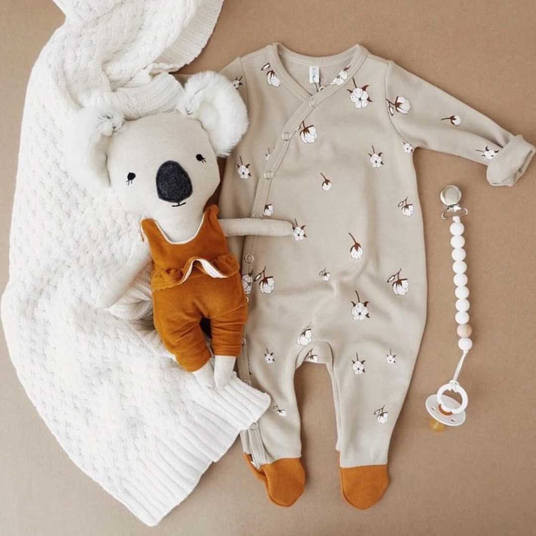 Organic Zoo Suit with Contrast Feet - Cotton Field | Natural Baby Shower
