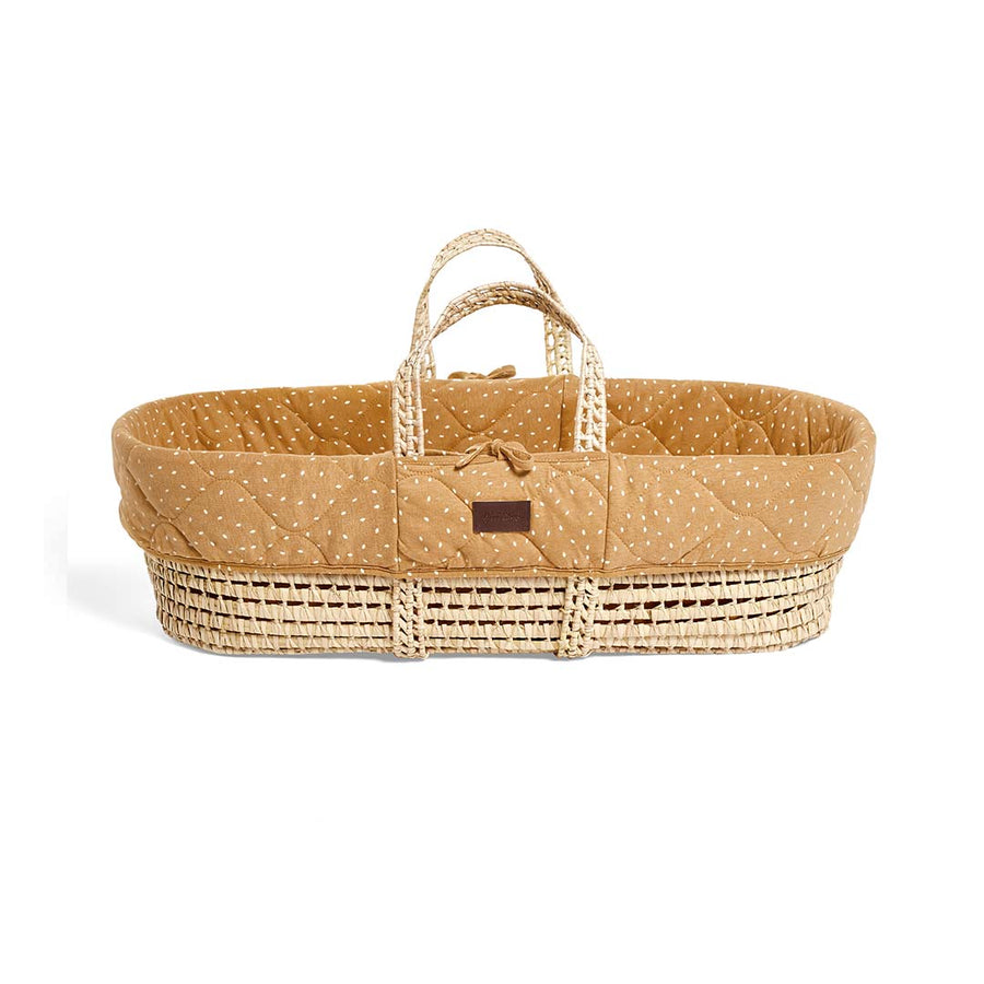 The Little Green Sheep Natural Quilted Moses Basket + Mattress - Honey Rice-Moses Baskets- | Natural Baby Shower