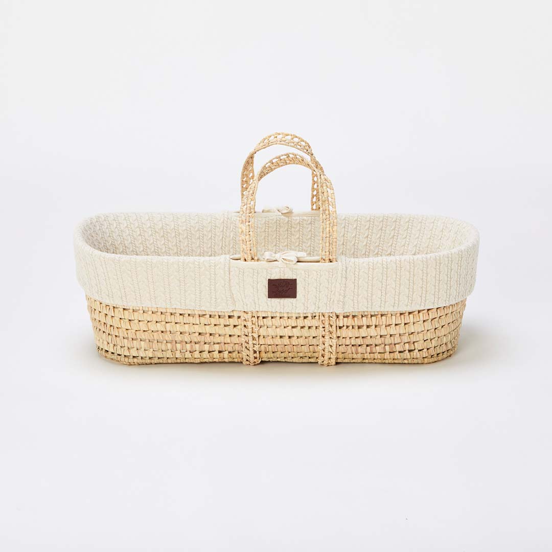 The Little Green Sheep Organic Knitted Moses Basket & Mattress - Linen-Moses Baskets- | Natural Baby Shower