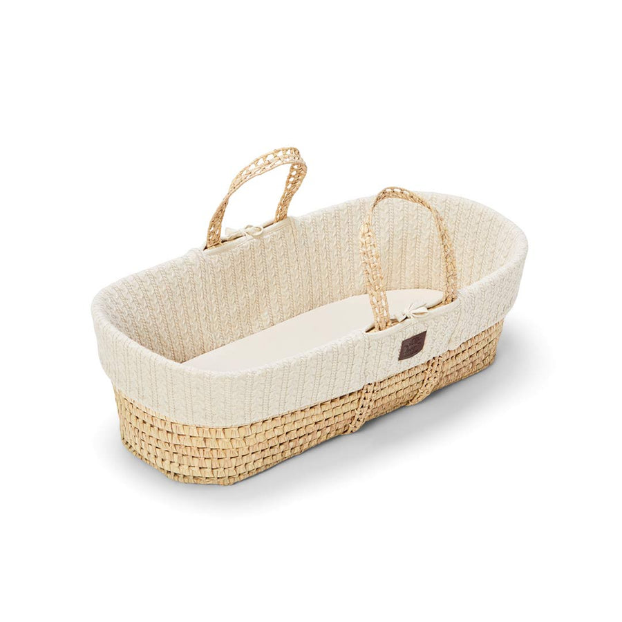 The Little Green Sheep Organic Knitted Moses Basket & Mattress - Linen-Moses Baskets- | Natural Baby Shower