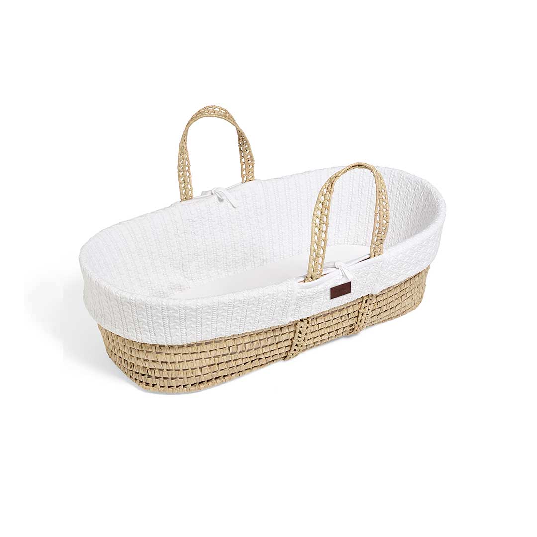 The Little Green Sheep Organic Knitted Moses Basket Bundle - White-Moses Baskets- | Natural Baby Shower