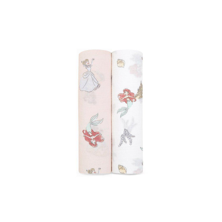 aden + anais Essentials Cotton Muslin Swaddle Blankets - Disney Princess - 2 Pack-Swaddling Wraps- | Natural Baby Shower