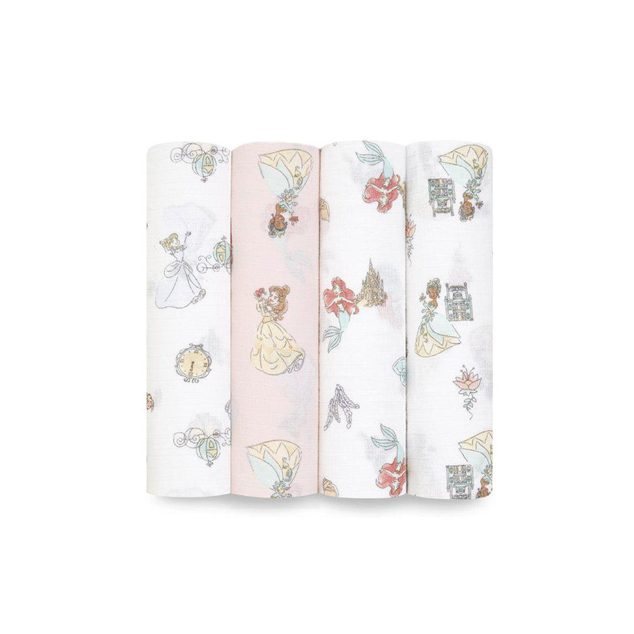 aden + anais Essentials Cotton Muslin Swaddle Blankets - Disney Princess - 4 Pack-Swaddling Wraps- | Natural Baby Shower