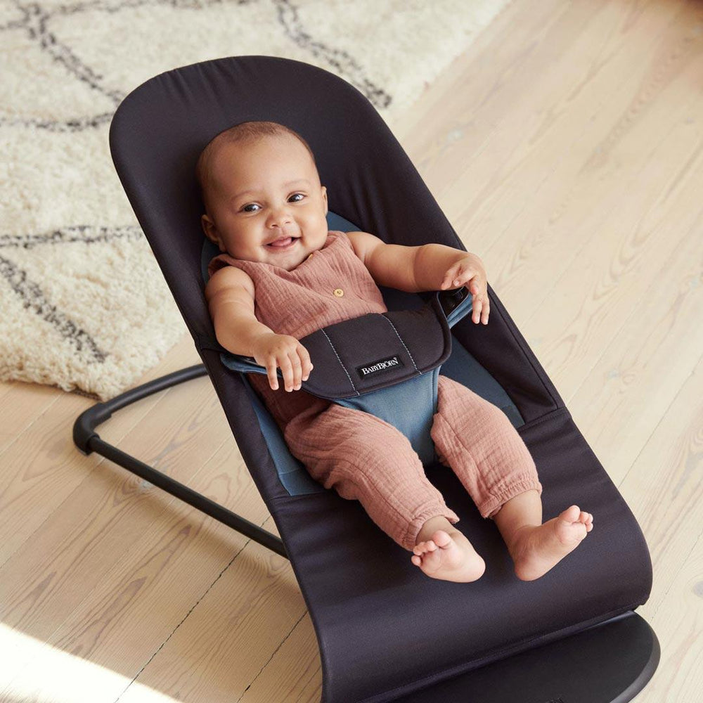 BabyBjorn Balance Soft Cotton Baby Bouncer - Black Frame - Black/Dark Grey-Baby Bouncers- | Natural Baby Shower