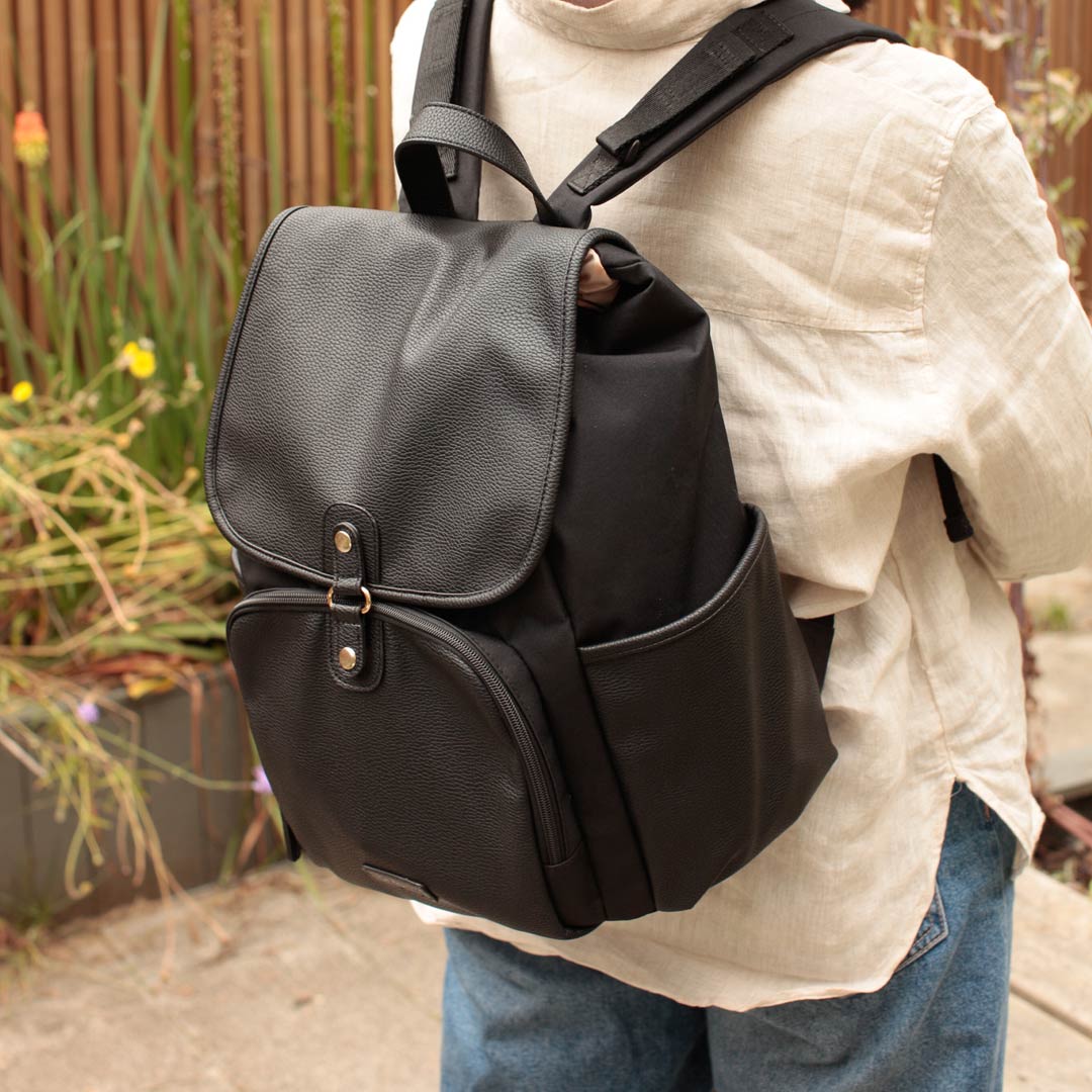 Babymel Freddie Backpack Changing Bag Black Vegan Leather