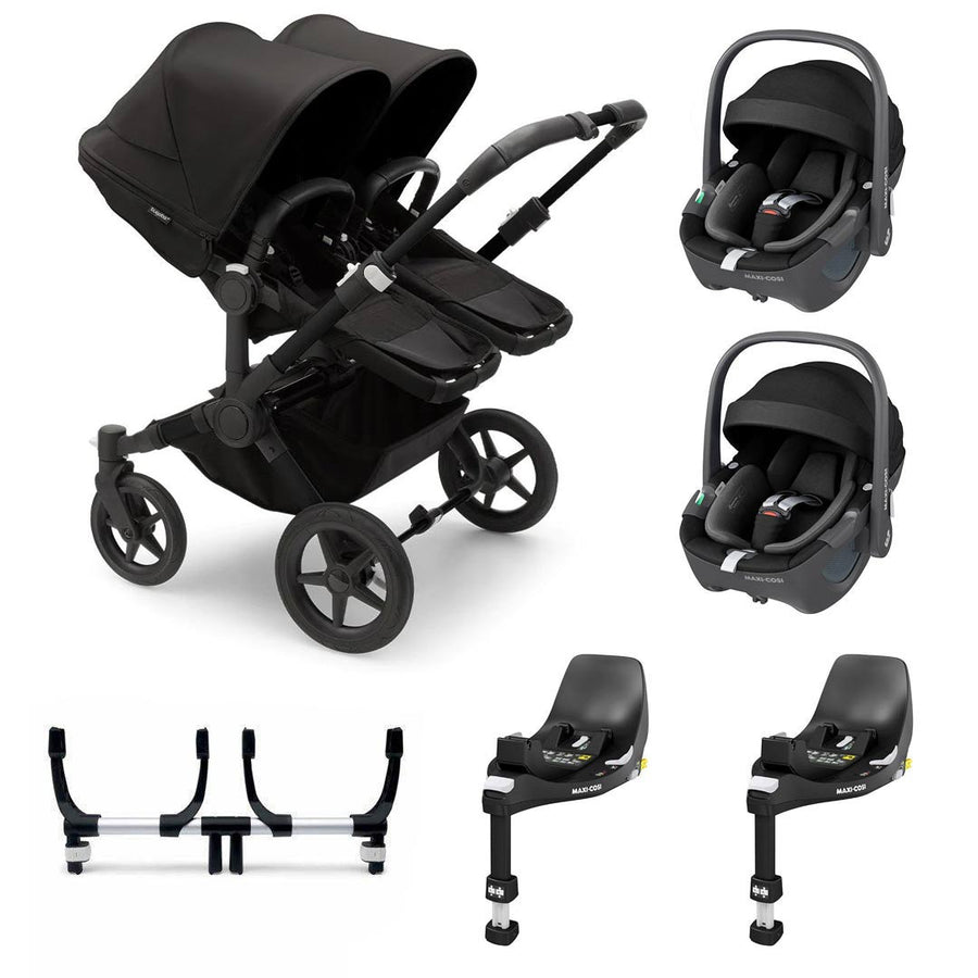 Bugaboo Donkey 5 Twin Pebble 360/360 Pro Travel System - Midnight Black-Travel Systems-Pebble 360 i-Size Car Seat-2x FamilyFix 360 Bases | Natural Baby Shower