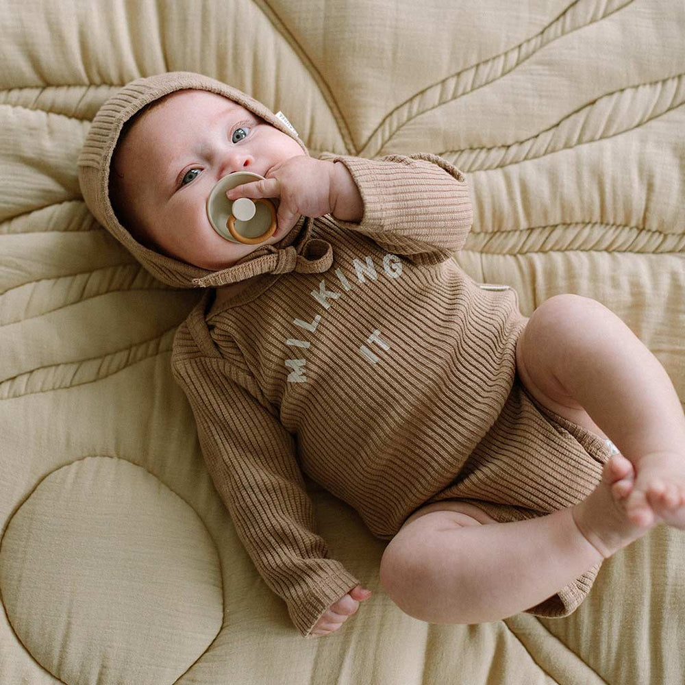 Claude & Co "Milking It" Organic Ribbed Bodysuit - Soft Chocolate-Bodysuits-Soft Chocolate-0-3m | Natural Baby Shower