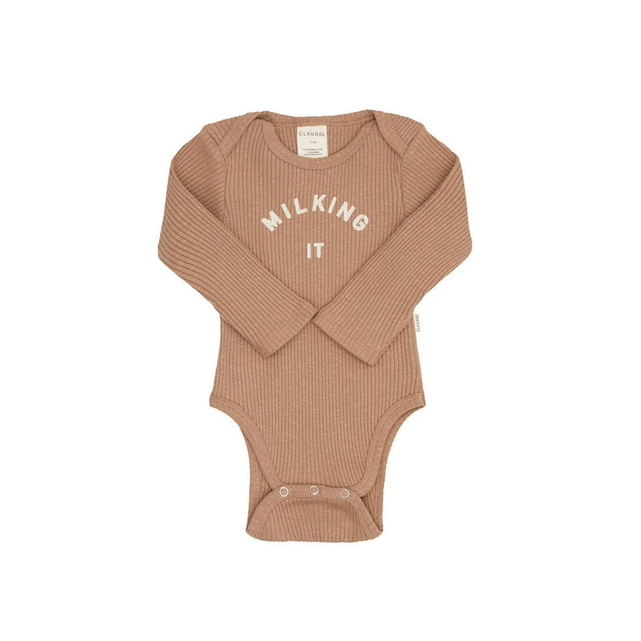 Claude & Co "Milking It" Organic Ribbed Bodysuit - Soft Chocolate-Bodysuits-Soft Chocolate-0-3m | Natural Baby Shower
