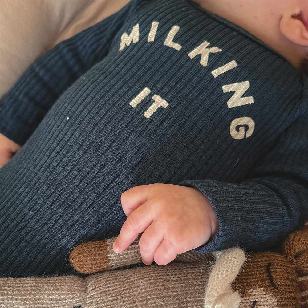 Claude & Co Milking It Onesie - Navy-Rompers-Navy-0-3m | Natural Baby Shower