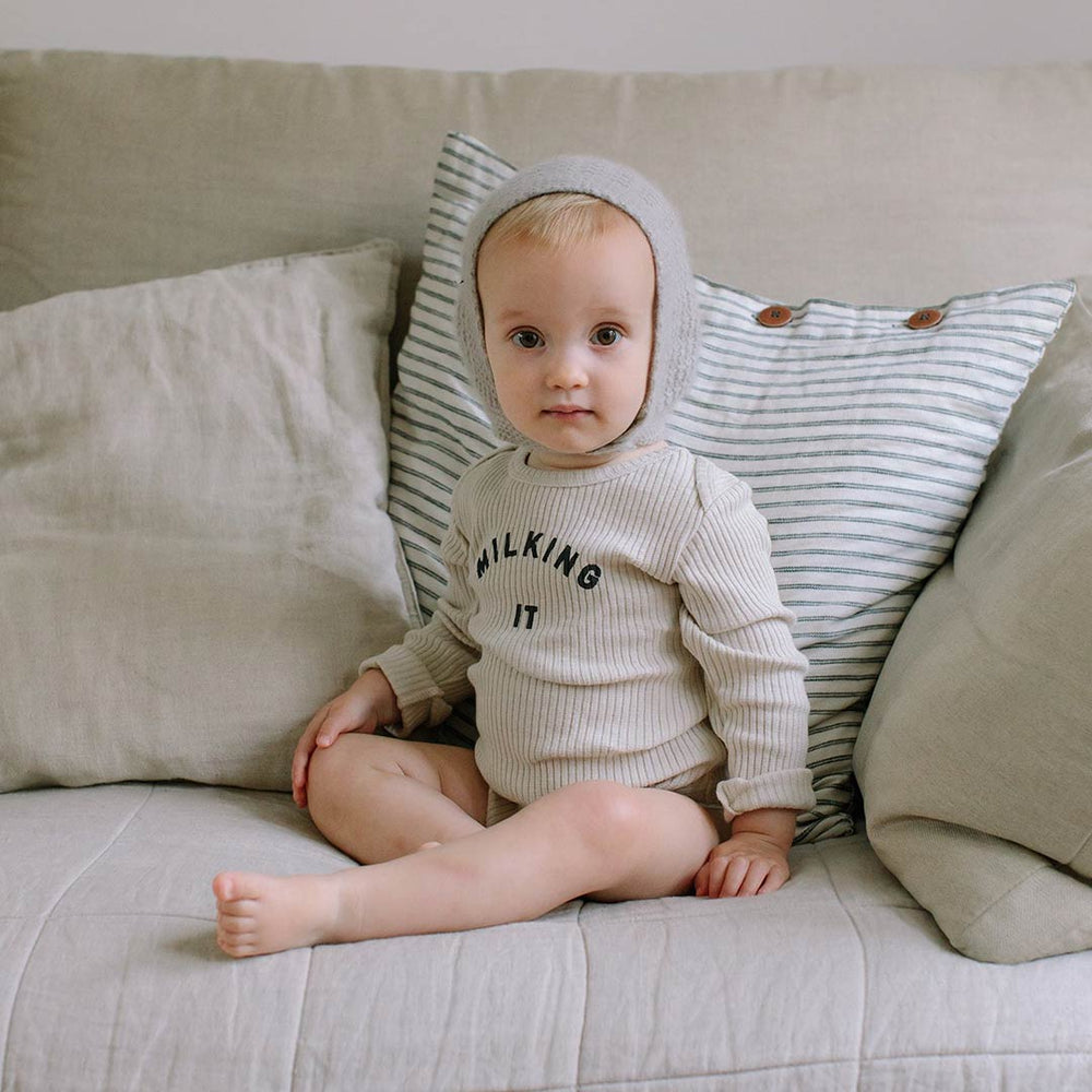 Claude & Co "Milking It" Organic Ribbed Bodysuit - Oat-Bodysuits-Oat-0-3m | Natural Baby Shower