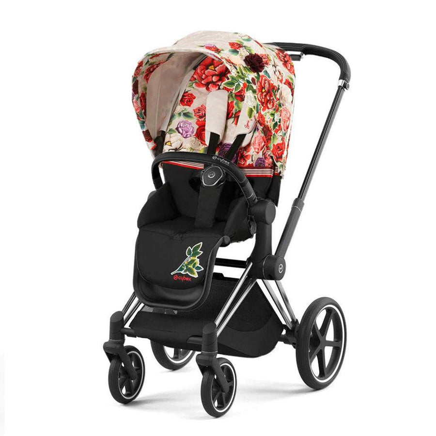 CYBEX Priam Pushchair - Spring Blossom - Light (2022)-Strollers-Chrome Black-None | Natural Baby Shower
