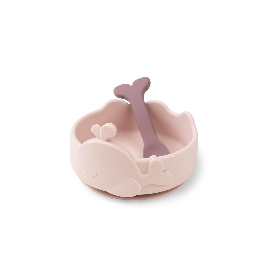 Done by Deer Silicone Stick & Stay Bowl + Baby Spoon - Powder - Wally-Bowls-Powder- | Natural Baby Shower
