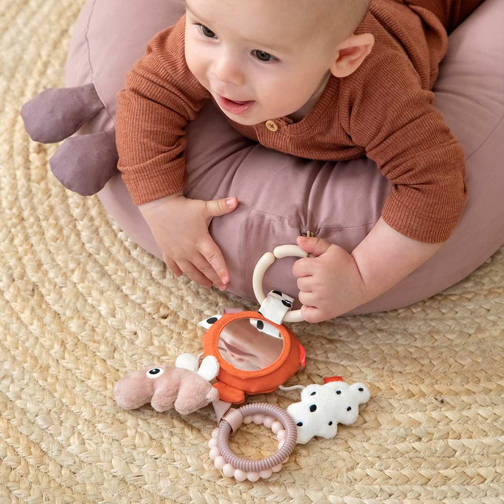 Done by Deer To Go Activity Mirror - Papaya - Happy Clouds-Pram Toys-Papaya- | Natural Baby Shower