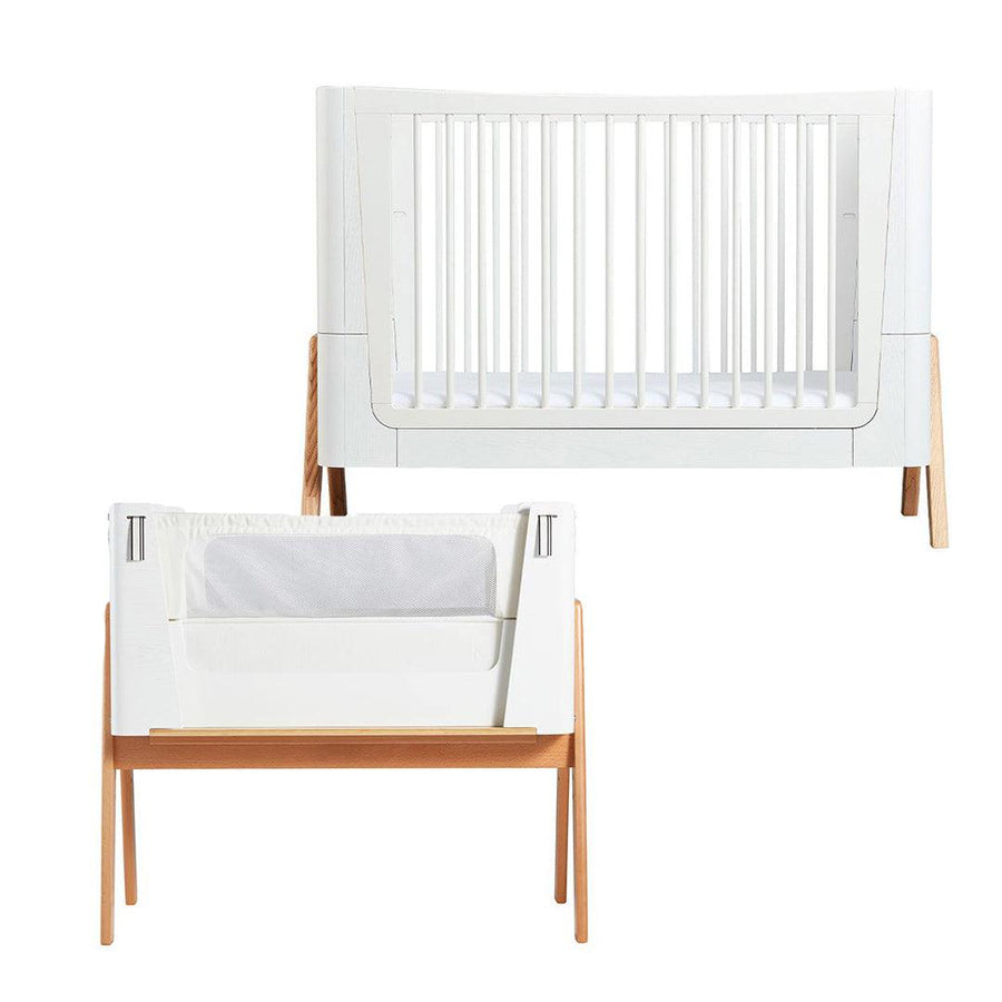Gaia Baby Hera Cot Bed + Bedside Crib Two Piece Bundle - Scandi-White + Natural-Nursery Sets- | Natural Baby Shower