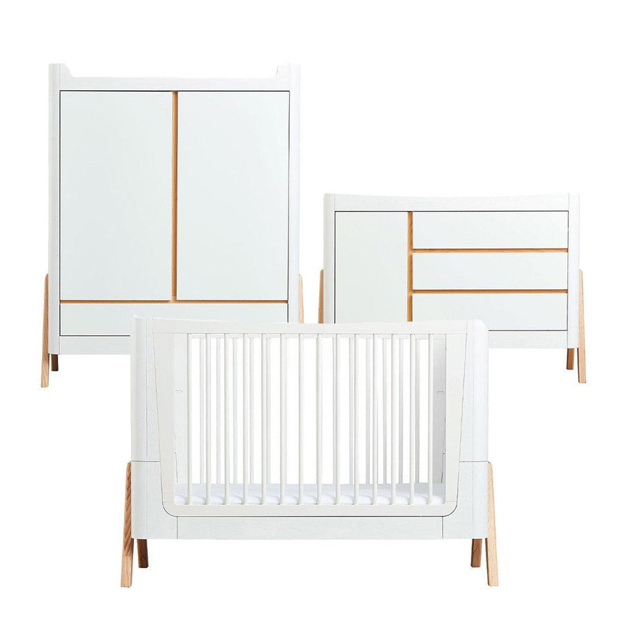 Gaia Baby Hera Cot Bed + Dresser + Wardrobe Three Piece Bundle - Scandi-White + Natural-Nursery Sets- | Natural Baby Shower