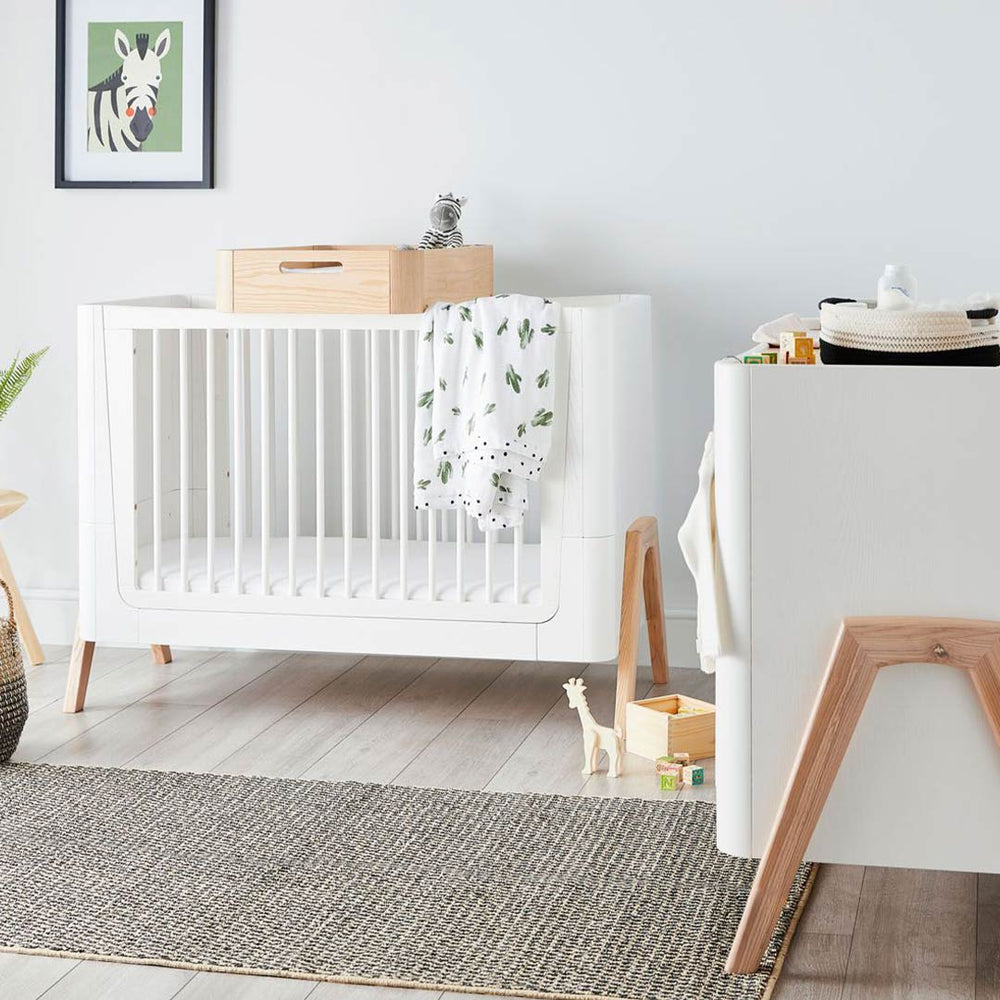 Gaia Baby Hera Cot Bed + Dresser + Wardrobe Three Piece Bundle - Scandi-White + Natural-Nursery Sets- | Natural Baby Shower