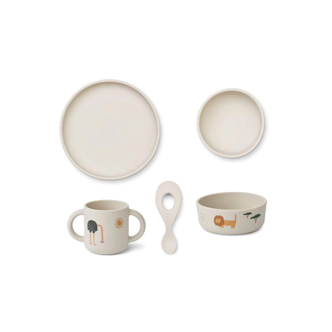 Liewood Vivi Printed Silicone Set - Safari - Sandy Mix-Feeding Sets- | Natural Baby Shower