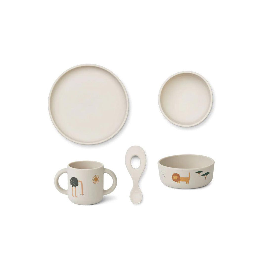 Liewood Vivi Printed Silicone Set - Safari - Sandy Mix-Feeding Sets- | Natural Baby Shower