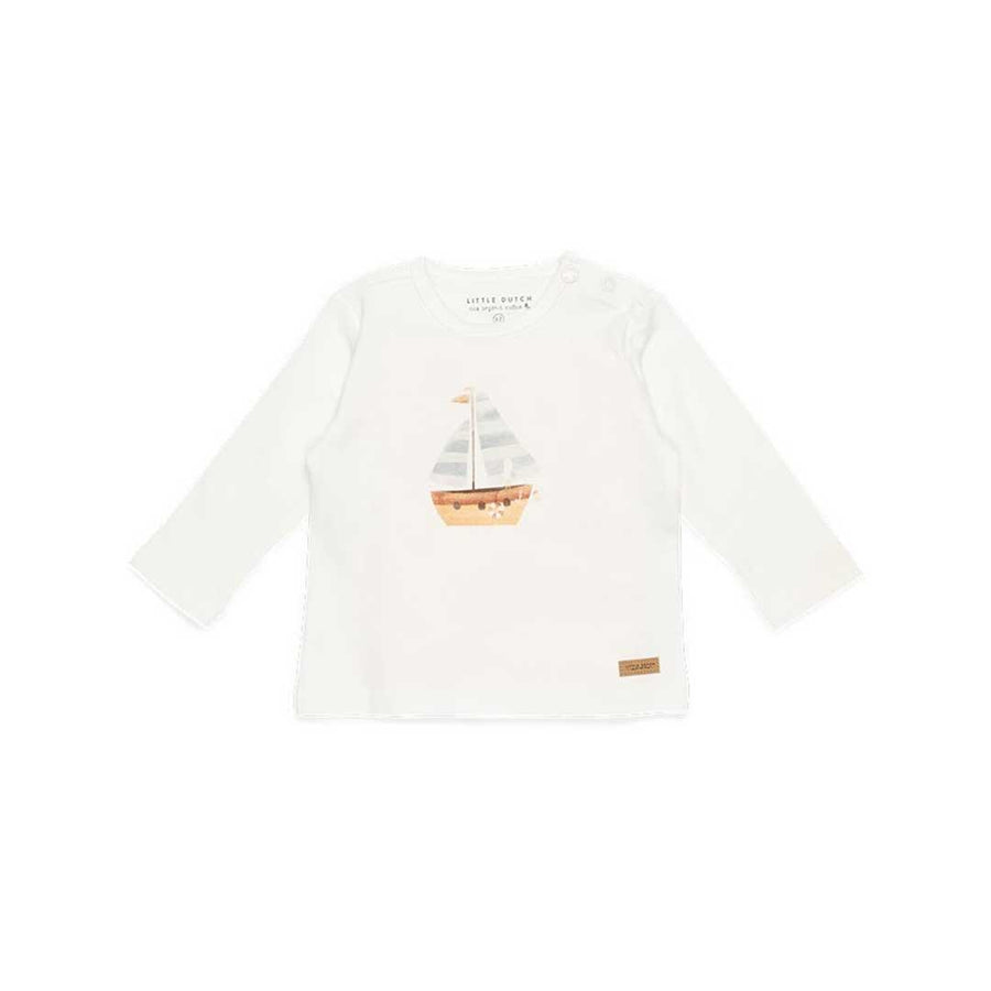 Little Dutch Long Sleeve T-Shirt - Sailor's Bay - Sailboat - Off White-Tops-Off White-50/56cm | Natural Baby Shower