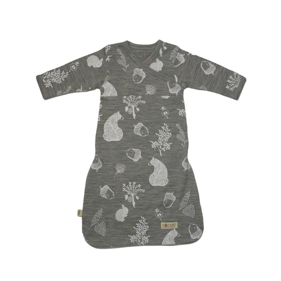 Merino Kids Cocooi Gown - Bear Print - Light Grey-Sleep Gowns-Light Grey-NB | Natural Baby Shower