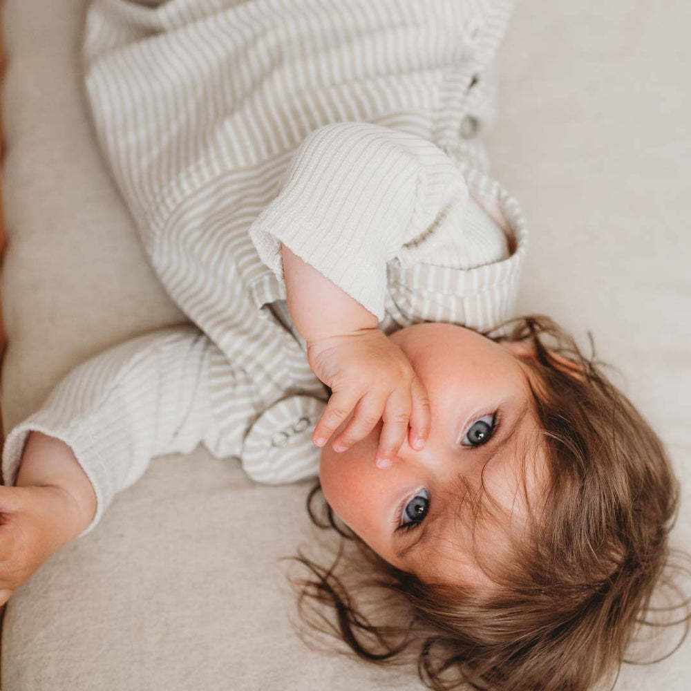 Merino Kids Go Go Sleeping Bag - Standard Weight - Sandstone Stripe-Sleeping Bags-Sandstone-3-24m | Natural Baby Shower