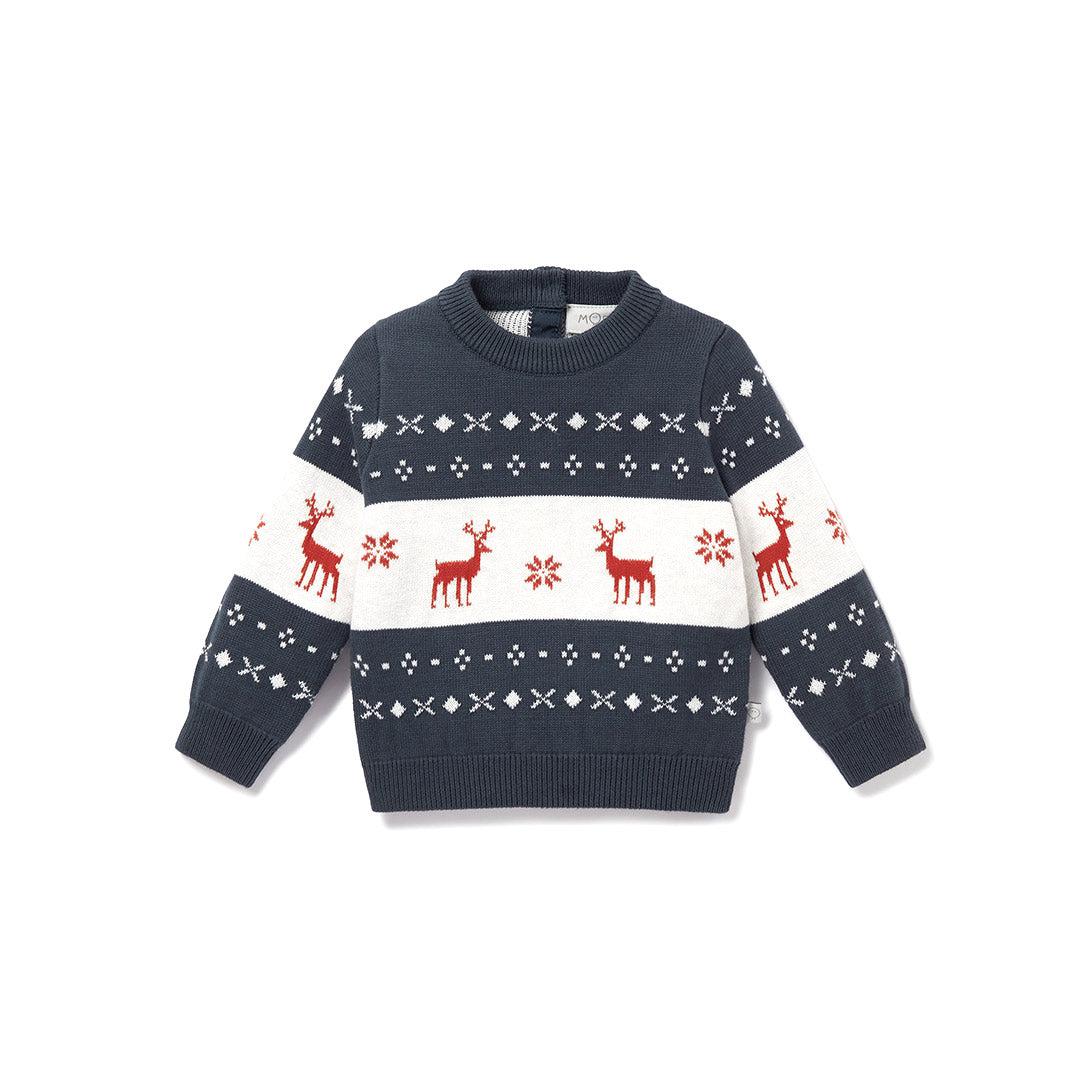 MORI Christmas Knitted Jumper Navy Reindeer - Main Image