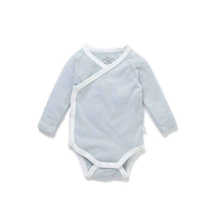 MORI Long Sleeve Kimono Bodysuit - Blue-Bodysuits-NB-Blue | Natural Baby Shower