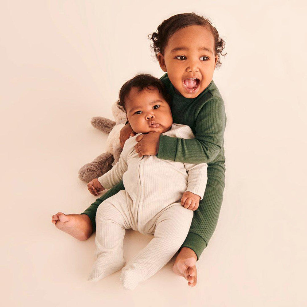 MORI Ribbed Clever Zip Sleepsuit - Ecru-Sleepsuits-Ecru-NB | Natural Baby Shower