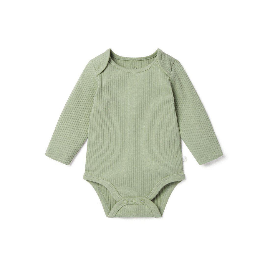 MORI Ribbed Long Sleeve Bodysuit - Sage-Bodysuits-Sage-NB | Natural Baby Shower