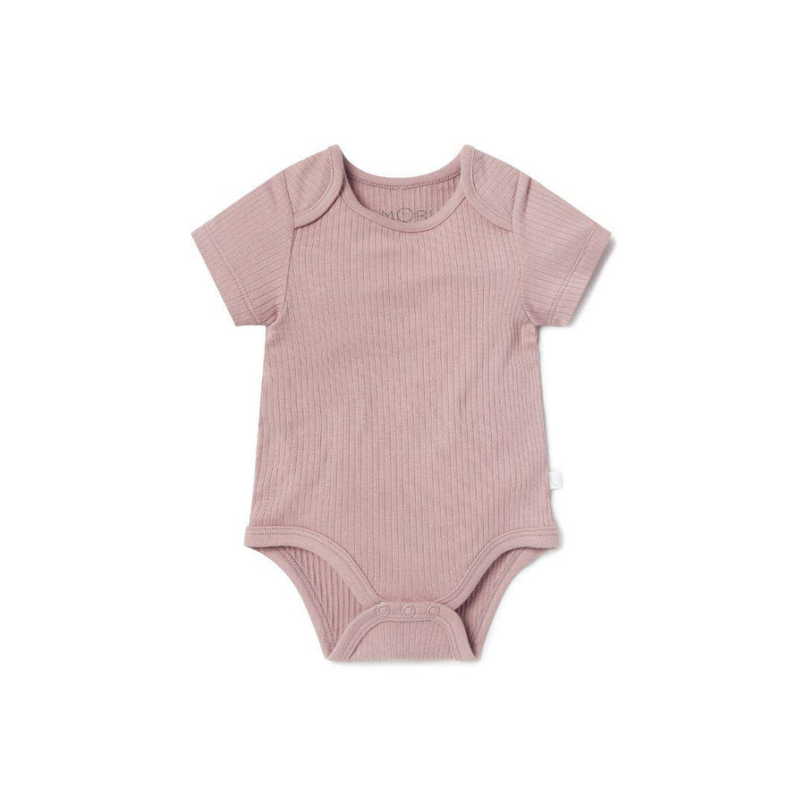 MORI Ribbed Short Sleeve Bodysuit - Rose-Bodysuits-Rose-NB | Natural Baby Shower
