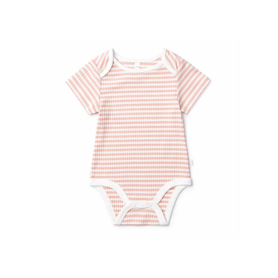 MORI Ribbed Short Sleeve Bodysuit - Pink Stripe-Bodysuits-Pink Stripe-Newborn | Natural Baby Shower
