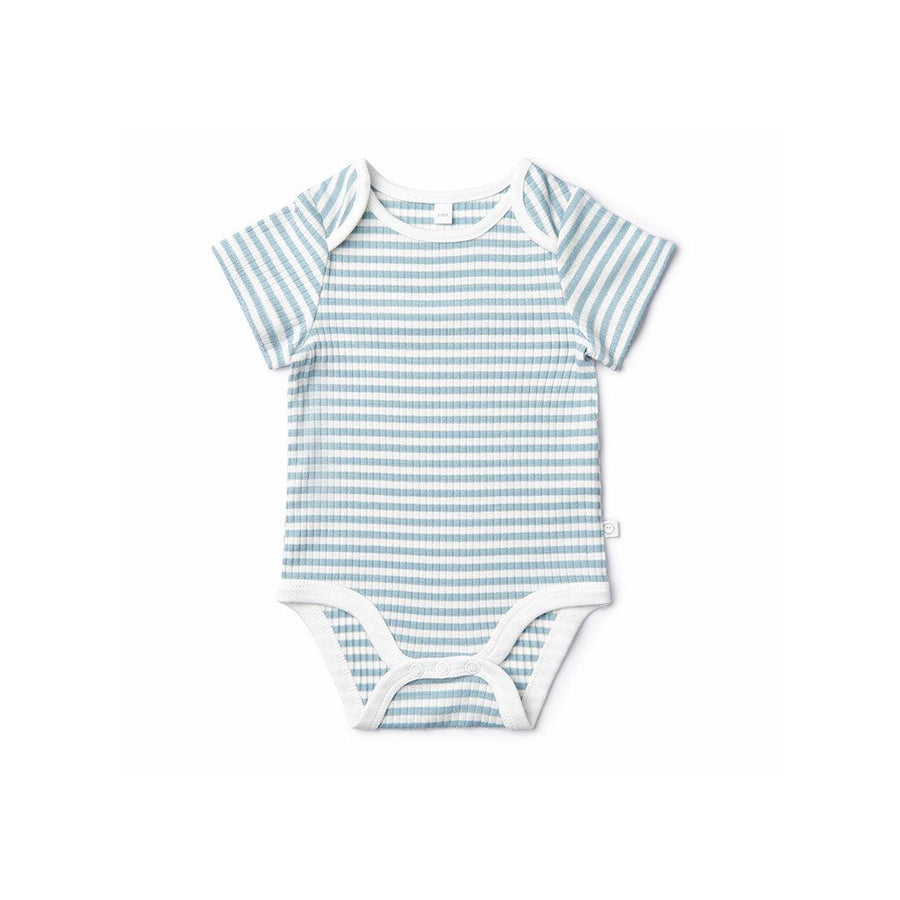 MORI Ribbed Short Sleeve Bodysuit - Sea Stripe-Bodysuits-Sea Stripe-Newborn | Natural Baby Shower