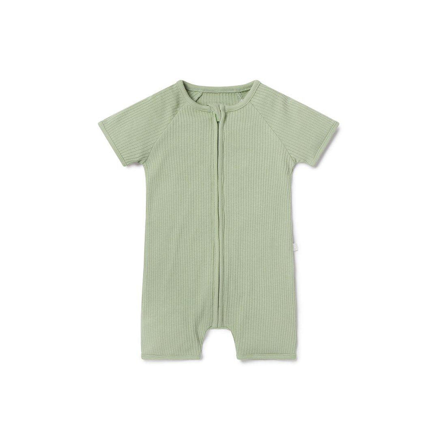 MORI Ribbed Zip-Up Summer Sleepsuit - Sage-Sleepsuits-Sage-0-3m | Natural Baby Shower