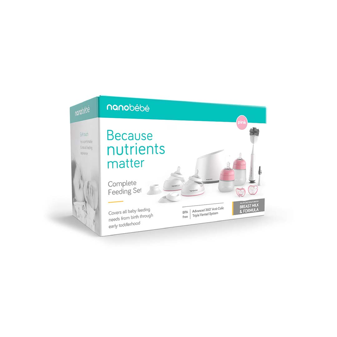 Nanobebe Complete Baby Bottle Feeding Set Pink Natural Baby Shower