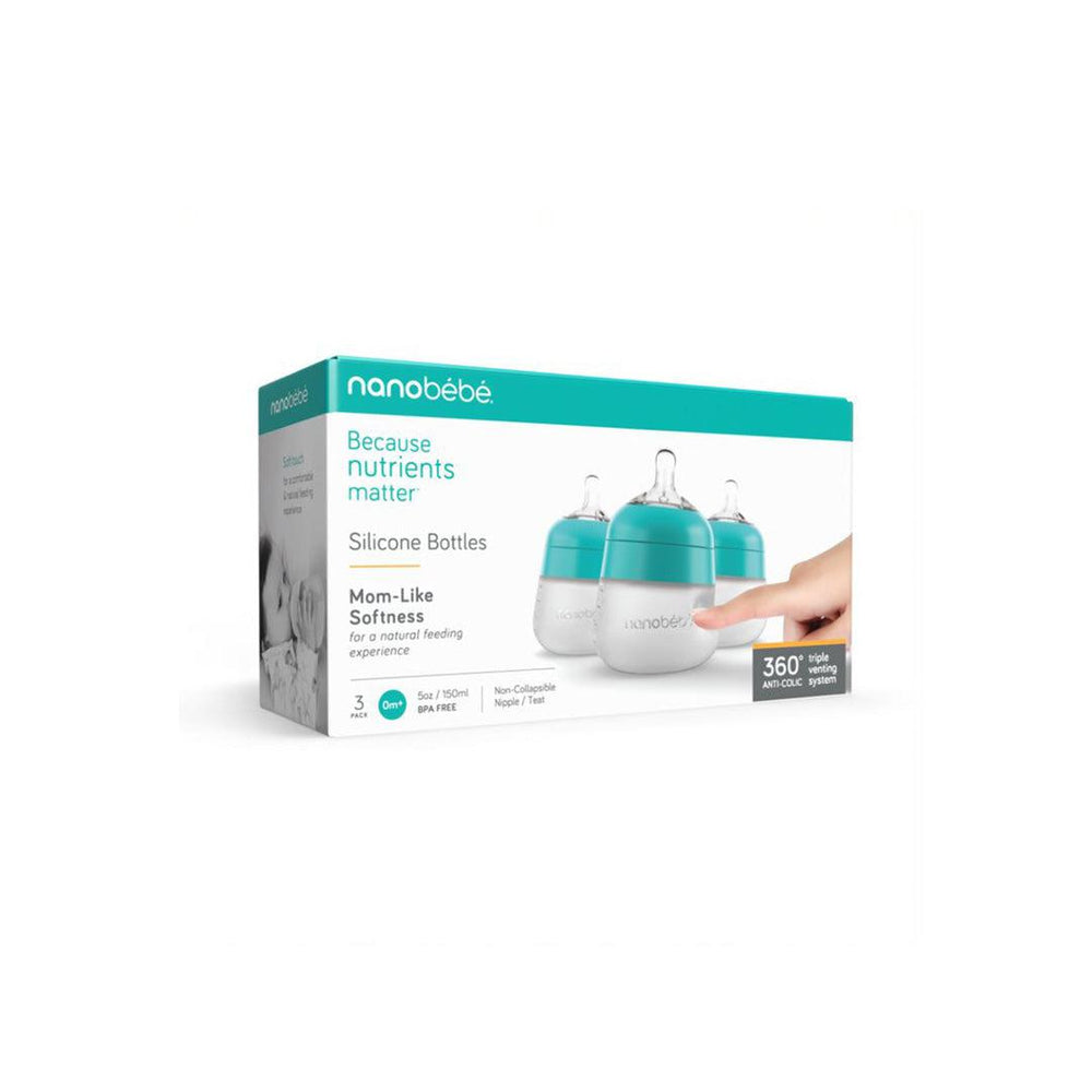 Nanobebe Flexy Silicone Bottles - Teal - 3 Pack (150ml)-Baby Bottles- | Natural Baby Shower
