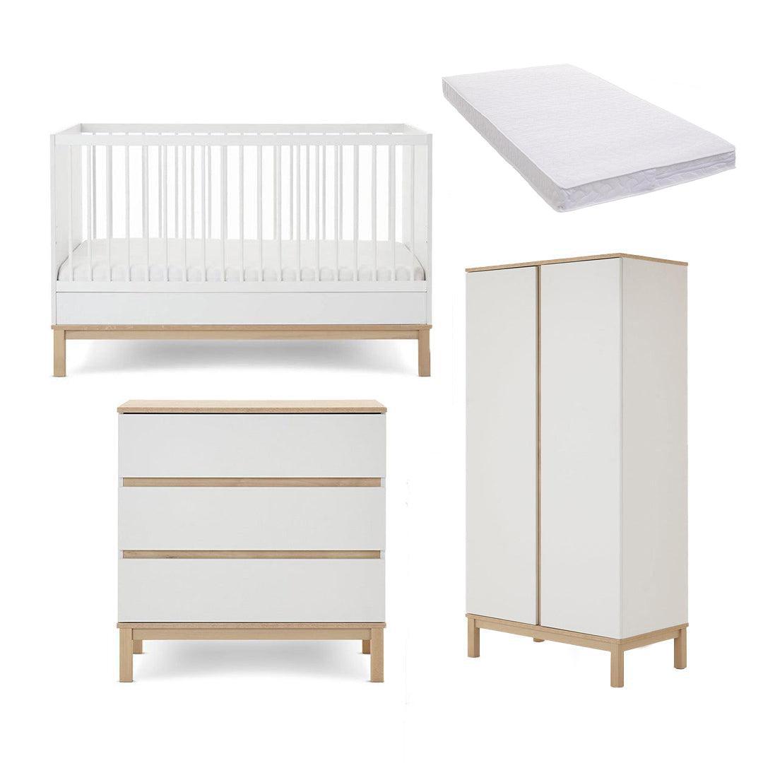 Obaby Astrid 3 Piece Room Set - White-Nursery Sets-White-Pocket Sprung Mattress | Natural Baby Shower