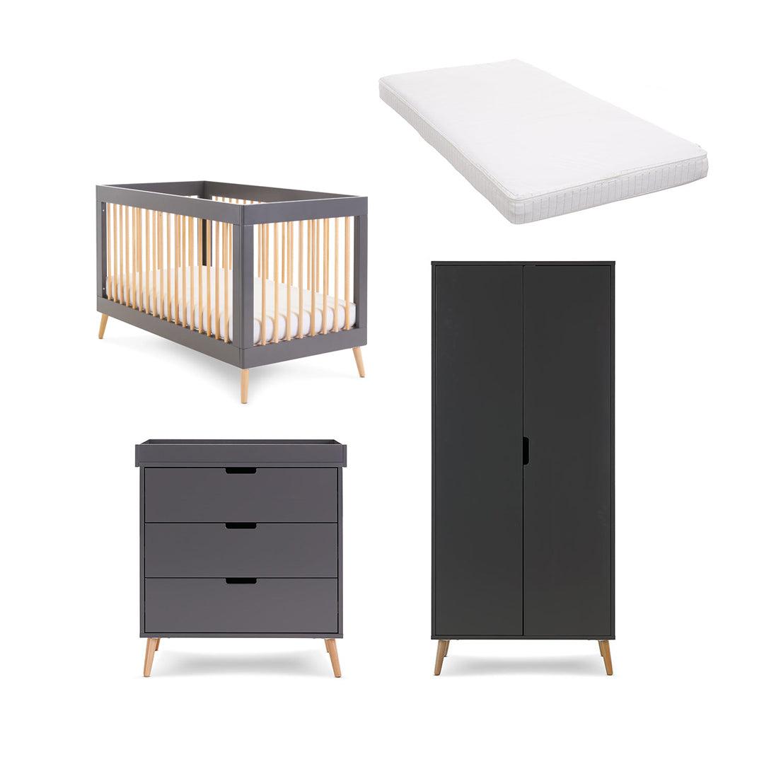 Obaby Maya 3 Piece Room Set - Slate + Natural-Nursery Sets-Moisture Management Mattress- | Natural Baby Shower