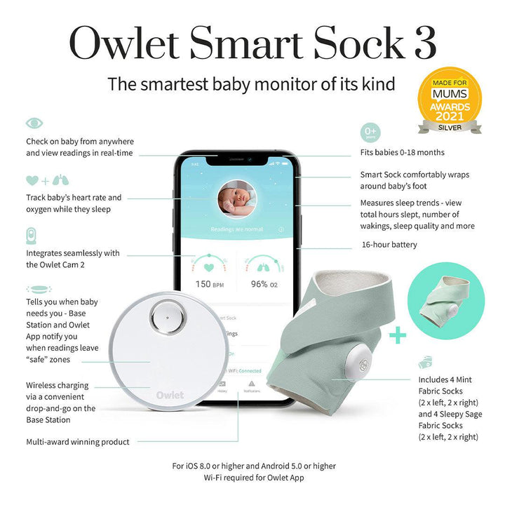Owlet Smart Sock 3 Bundle - Sleepy Sage-Baby Monitors- | Natural Baby Shower