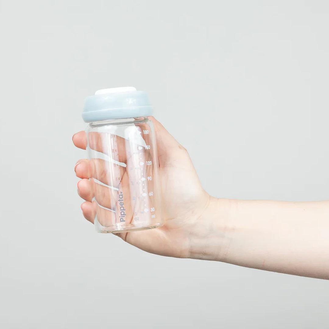 Pippeta Milk Storage Bottles - Teats + Lids - 4 Pack - Sea Salt-Baby Bottles-Sea Salt- | Natural Baby Shower