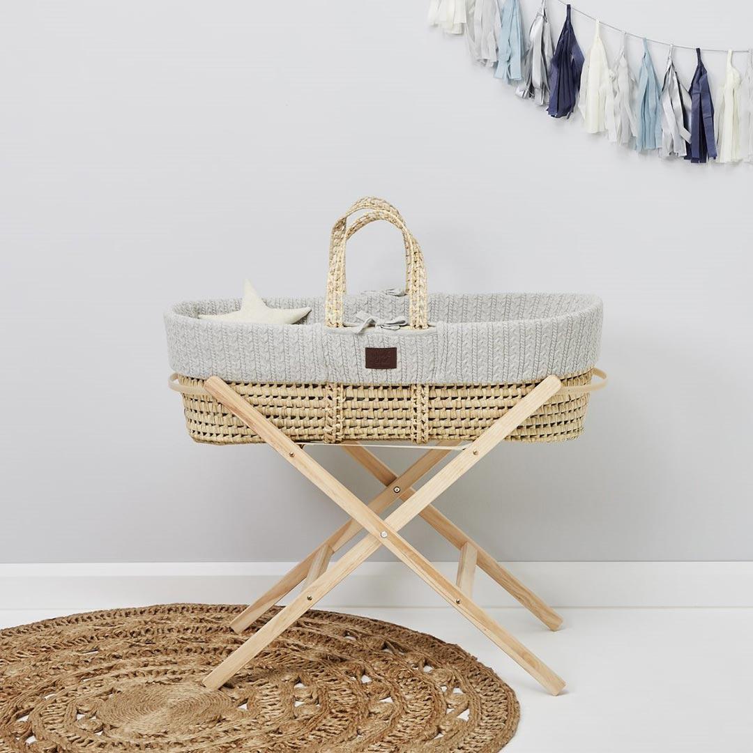 The Little Green Sheep Organic Knitted Moses Basket Bundle - Dove-Moses Baskets- | Natural Baby Shower