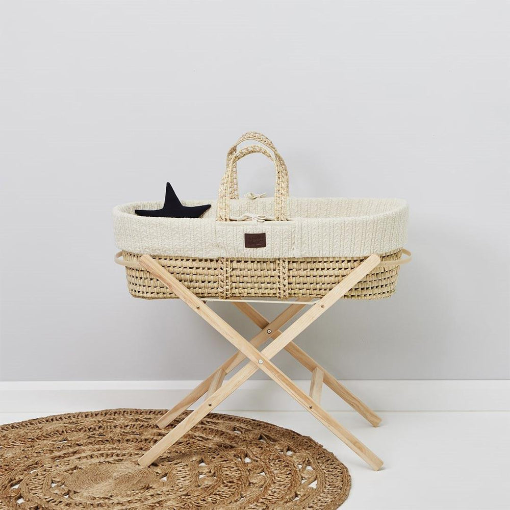 The Little Green Sheep Organic Knitted Moses Basket Bundle - Linen-Moses Baskets- | Natural Baby Shower
