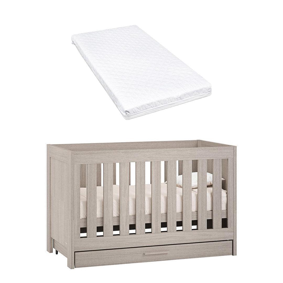 Venicci Forenzo Cot Bed With Underdrawer - Nordic White Oak-Cot Beds-Venicci Luxury Sprung Mattress- | Natural Baby Shower