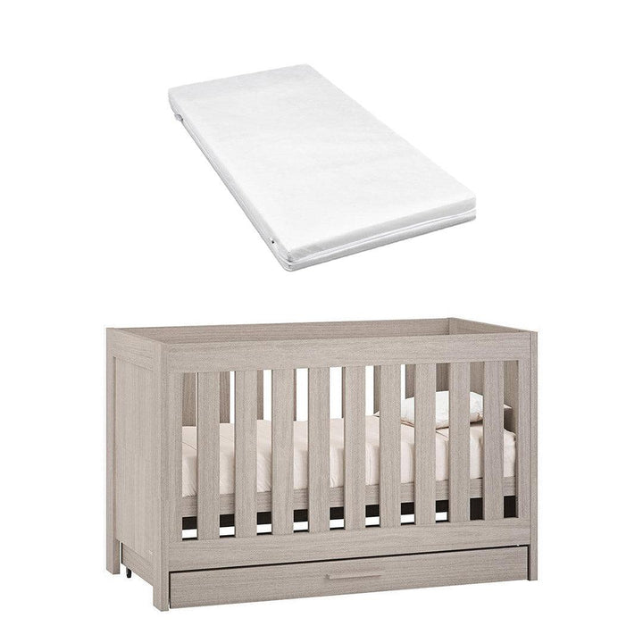 Venicci Forenzo Cot Bed With Underdrawer - Nordic White Oak-Cot Beds-Venicci Eco Fibre Mattress- | Natural Baby Shower