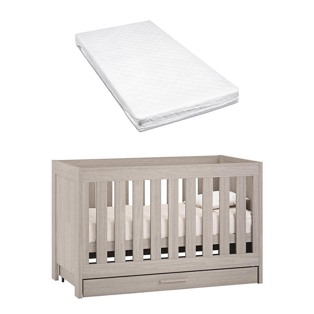 Venicci Forenzo Cot Bed With Underdrawer - Nordic White Oak-Cot Beds-Venicci Premium Pocket Sprung Mattress- | Natural Baby Shower