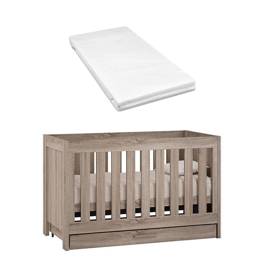 Venicci Forenzo Cot Bed With Underdrawer - Truffle Oak-Cot Beds-Venicci Eco Fibre Mattress- | Natural Baby Shower