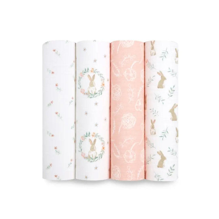 aden + anais Essentials Cotton Muslin Swaddles - 4 Pack - Blushing Bunnies-Muslin Wraps-Blushing Bunnies- | Natural Baby Shower