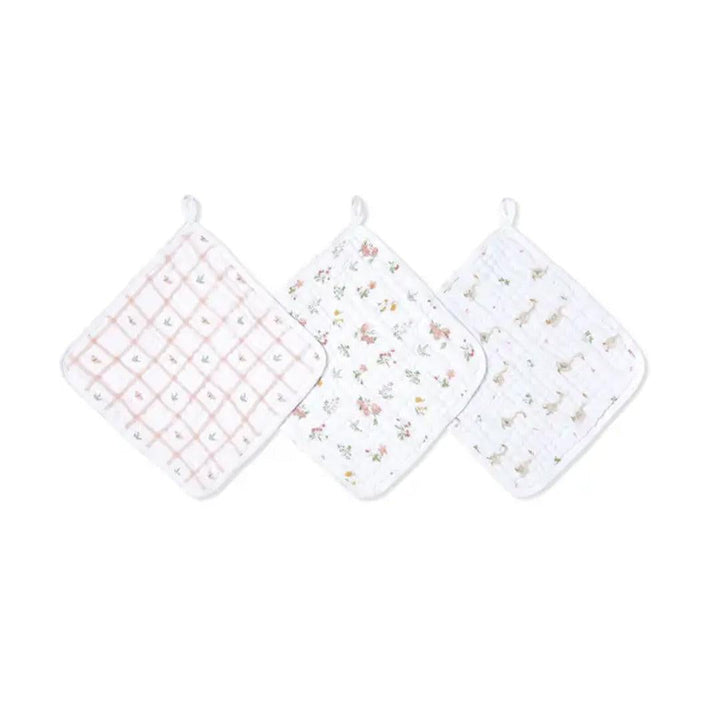 aden + anais Essentials Cotton Muslin Washcloths Set - 3 Pack - Country Floral-Washcloths-Country Floral- | Natural Baby Shower